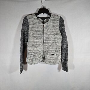 Talbots Shirt Womens Size Mp Grey White Lined Full Sleeve Zip Up Long Sleeve